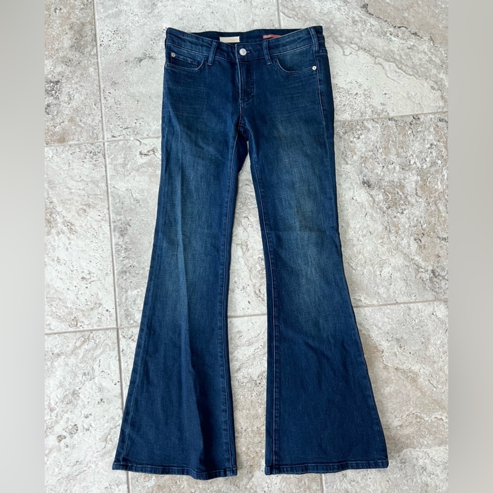 Pilcro Anthropologie Mid Rise Flare Jeans in Dark Indigo Blue Wash, size 26
